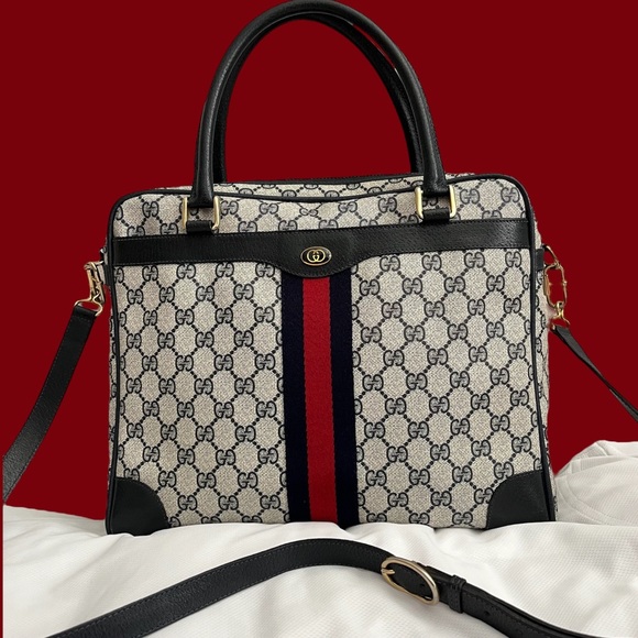 Gucci Handbags - GUCCI Monogram Laptop Work Messenger GG Supreme Stripe Satchel Crossbody Tote